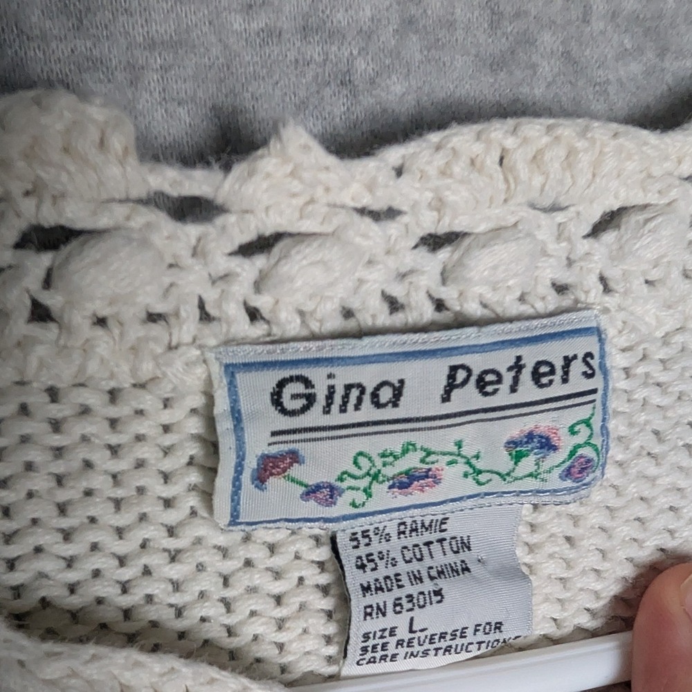 Gina Peters Vintage 90s Sweater Large Floral Embroidered Cottagecore Grannycore - Picture 4 of 10